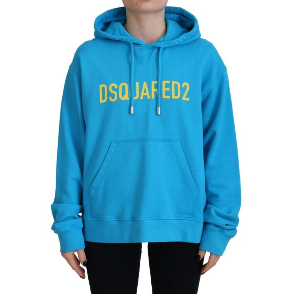 Dsquared² Blue Logo Print Cotton Hoodie Sweatshirt Women's Sweater